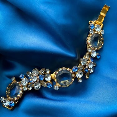 1950's Julianna Five Link Brilliant Blue Rhinestone Statement Bracelet