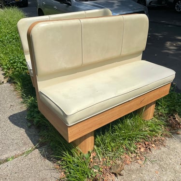 Postmodern Off White Vinyl and Rounded Wood Banquet Bench