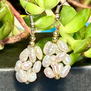 Fresh Water Pearl Cluster Dangle Earrings Vintage Retro Jewelry 