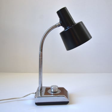 Vintage Mid-Century Modern Chrome and Black Gooseneck Task Lamp with Dimmer 