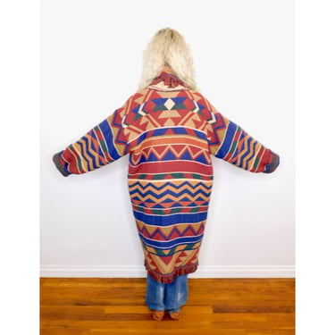 Tapestry Coat // vintage southwestern blanket jacket long oversize boho hippie dress blouse hippy sweater 70s 80s  // O/S 