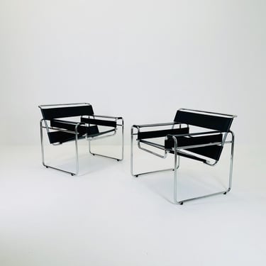 1 of 2 Mid century black B3 WASSILY Lounge armchair by Marcel Brauer 1990s Italy 