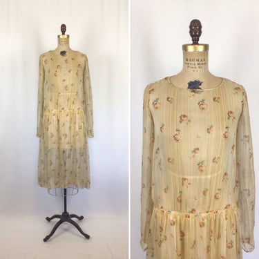 Vintage 20s Dress | Vintage floral chiffon dress | 1920's orange flapper dress 