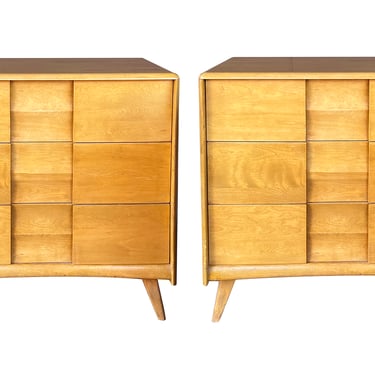 A Pair of Mid-Century Heywood Wakefield Solid Birch 'Sculptura' 3-Drawer Chests