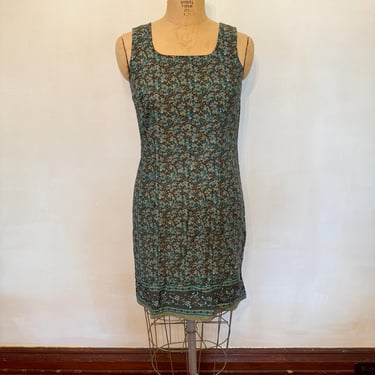 Sleeveless Green Placement Print Cotton Mini-Dress - 1990s 