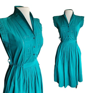 Vintage 80s Summer Dress Teal Cotton French Connection 