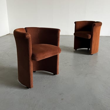 Pair of Vintage Postmodern Armchairs in Checkered Brown and Black Upholstery, 1980s Italy 