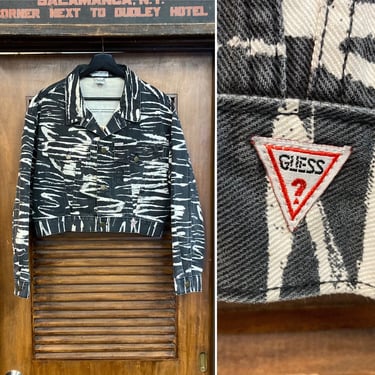 Vintage 1980’s “Guess” Zebra Animal Print Denim Cropped New Wave Cotton Jacket, 80’s Trucker Jacket, 80’s Jean Jacket, Vintage Clothing 