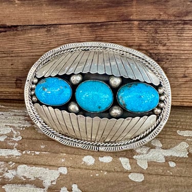 BETTA LEE Large Sterling Silver and Turquoise Belt Buckle | 68g Belt Buckle | Navajo Native American Southwestern Jewelry, Boho, Handmade 