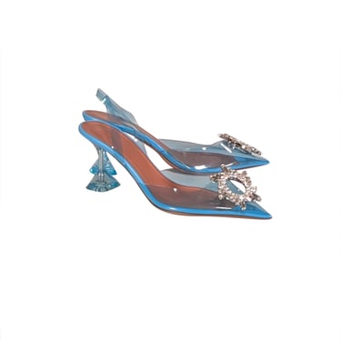 Amina Muaddi - Sky Blue Transparent "Begum 95mm" Pumps Sz 9.5