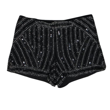 Parker - Black Beaded &amp; Sequin High Waisted Silk Shorts Sz S