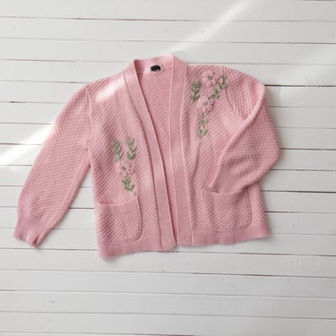 cute cottagecore cardigan | 60s 70s vintage pastel pink floral embroidered knitted sweater 
