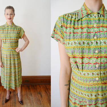 1940s Rayon Jersey Dress - XS/S 