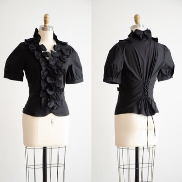 black corset blouse y2k vintage big bow short sleeve shirt 