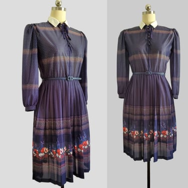 1970s Peasant Dress with Matching Belt - 70s Dresses - 70s Women's Vintage Size Medium 