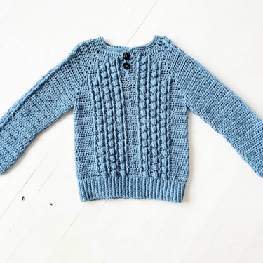 1970s does 1930s Cornflower Blue Crochet Sweater 
