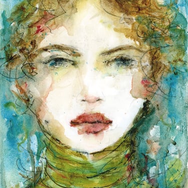 Expressive Female Portrait Painting - Loose Watercolor Style -Colorful Art - Art Gifts - 9x12 - Ready to Frame - Outlier Art - Female artist 