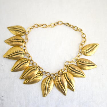 Vintage Gold Leaf Charm Necklace 