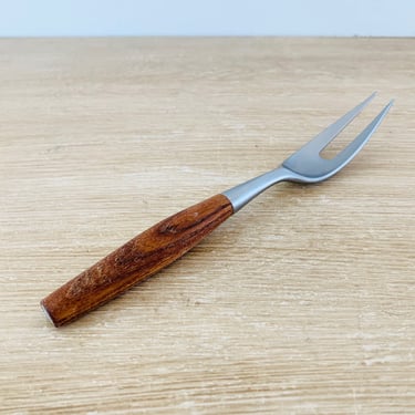 Mid Century Modern Dansk Fjord Flatware Carving Fork Danish Jens Quistgaard Teak Wood Handle Vintage Germany 1950s 