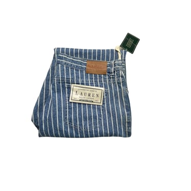 Vintage Women's Lauren Ralph Lauren Blue White Striped Railroad Jeans, Deadstock, Size 16 