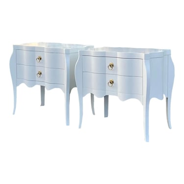 Newly Lacquered White Oversized Nightstands Bombe Modern Commodes - a Pair 