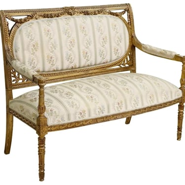Antique Sofa, Louis XVI Style, Floral Upholstered, Gilt, Crest, Molded, 1800s!!
