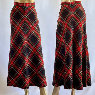 1970's Red Tartan Maxi Skirt XS 