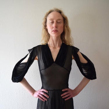 1930s sheer black gown . vintage 30s dress . size xs to xs/s 