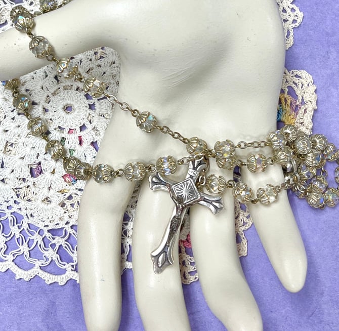 Vintage Rosary, Crystals, AB Iridescent Beads, Our Lady, Religious,  Catholic, Crucifix, Prayer 