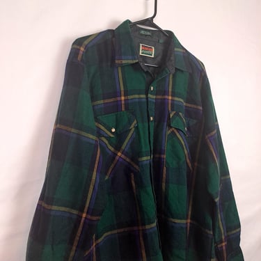 Vintage 90s Dark Green Flannel Button Down Shirt, Size Large 