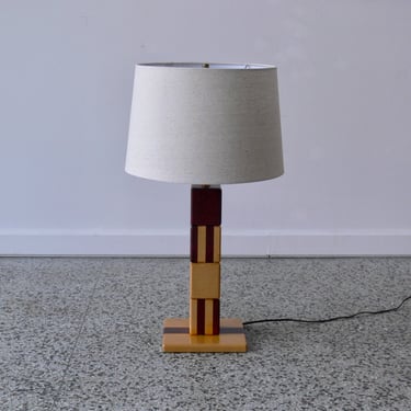 Mid Century Handmade Solid Walnut & Maple Striped Table Lamp (2 Available) 