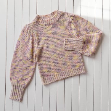 cute cottagecore sweater | 80s 90s vintage pastel pink yellow purple chunky lantern sleeve sweater 