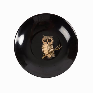 Vintage Couroc of Monterey Inlaid Round Plate Tray Owl Motif 