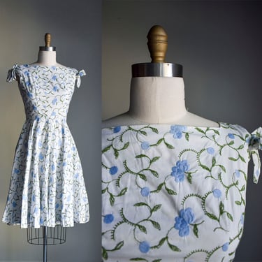 Vintage Cotton Floral Embroidered Dress 