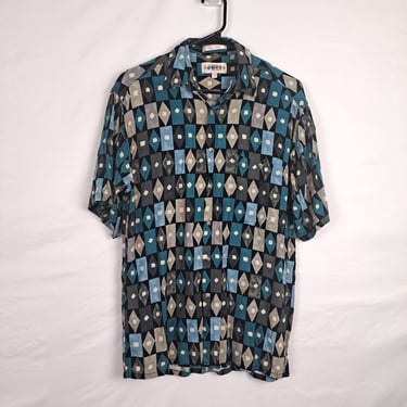 Vintage 90s Blue and Grey Geometric Shirt 