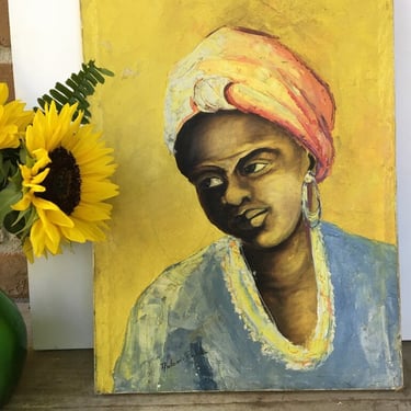 Vintage 70's African American Woman Oil Portrait, Signed By Artist, Portrait Wall Painting, Oil Painting On Stretched Fabric 