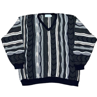 Vintage Coogi Inspired V-neck Sweater | Retro Fashion Clothing Streetwear | Knitwear Size 3X | Cosby Biggie Oversize Sweater 