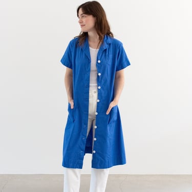 Vintage Matisse Blue Short Sleeve Belted Shop Coat | Unisex Chore Trench Jacket | S | 