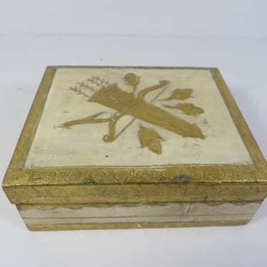 Vintage Made in Italy Florentine Gold Wood Box - Florentia Style Trinket Box 