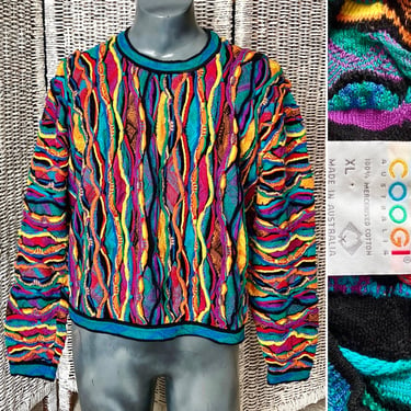 Vintage Coogi Sweater, Artsy Knit, Pull Over, Biggie Notorious Hip Hop, Australia, Size XL 