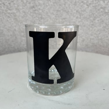 Vintage Monogram black letter K on tumbler clear glass holds 10 oz. 