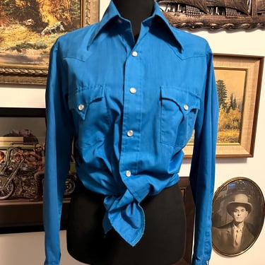 Vintage Blue / Teal Western Button Down Pearl Snap 