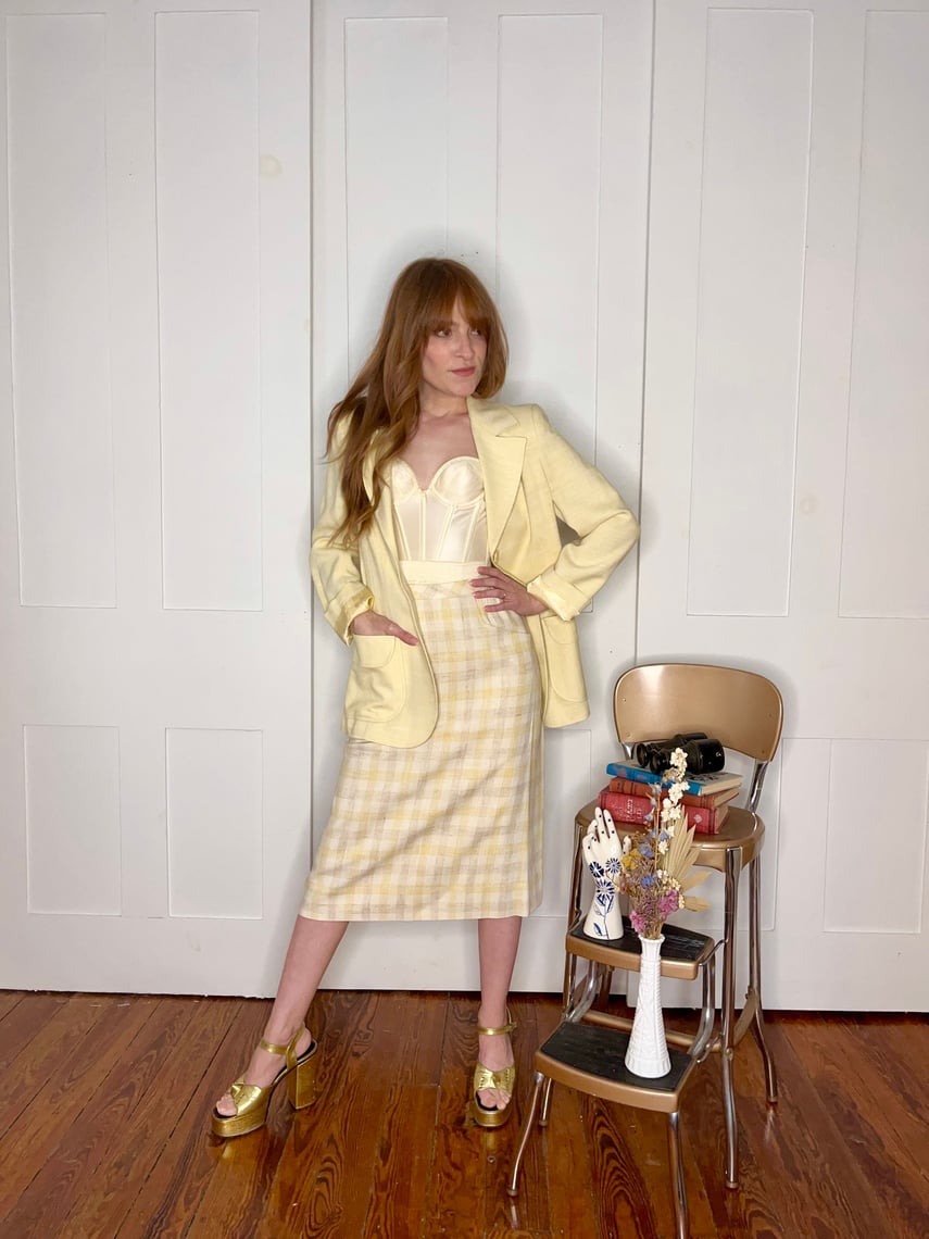 Xs/S Dalton Mid Century Pale Yellow Skirt Suit | The Gainsbourg Garage ...