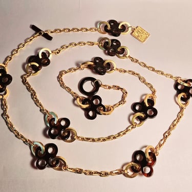 Vintage Karl Lagerfeld Paris Faux Tortoiseshell Charm Chain Necklace or Belt 
