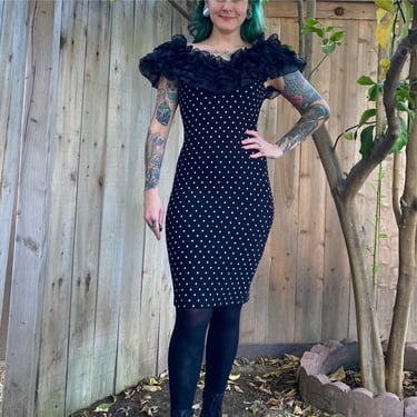 Vintage 1980’s Polka Dot Dress with Ruffle Top 