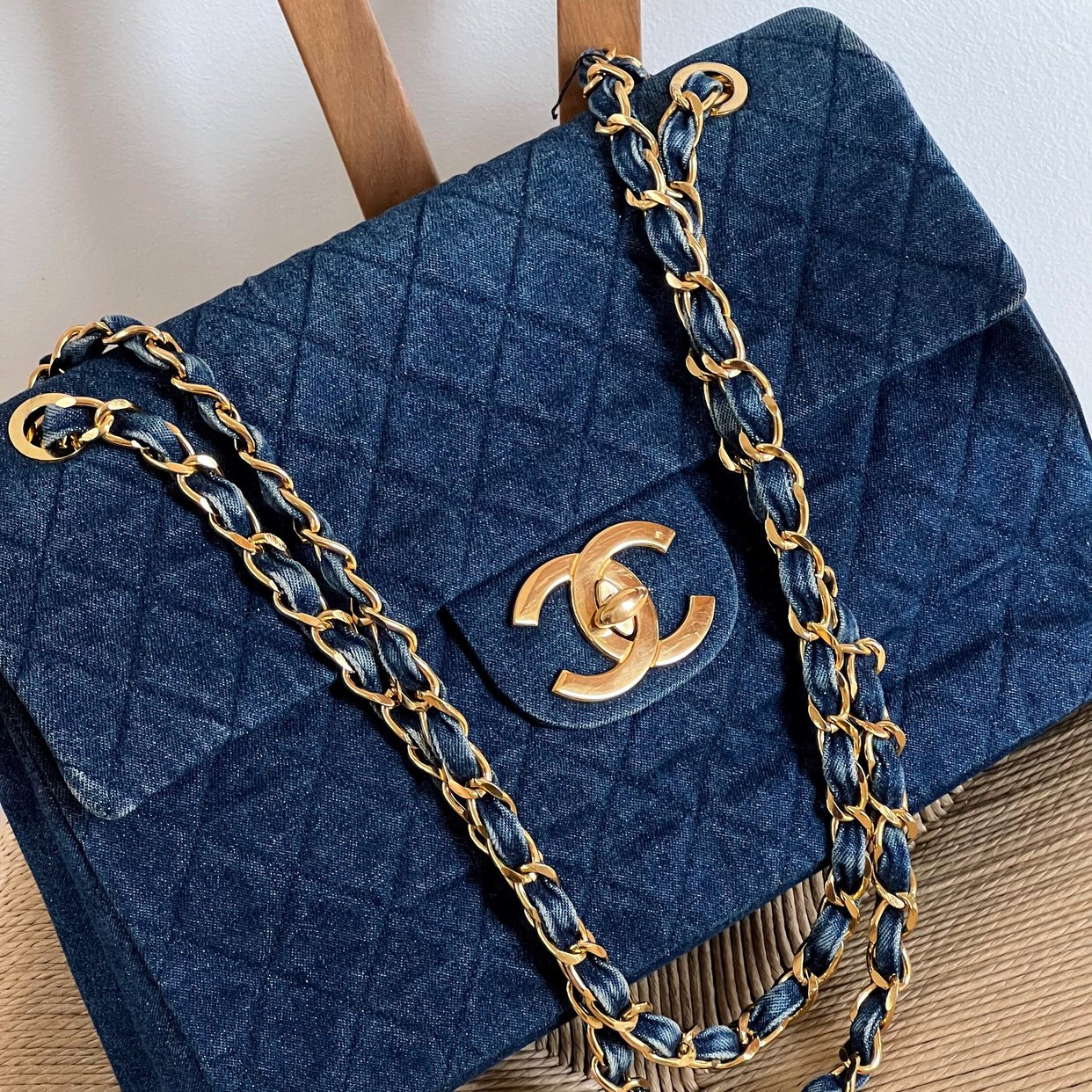 Vintage 90's CHANEL Maxi Jumbo Quilted DENIM CC | Moonstone