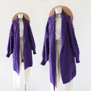 amethyst boucle slouch cardigan jacket - m - vintage 80s 90s purple acrylic long sleeve sweater 