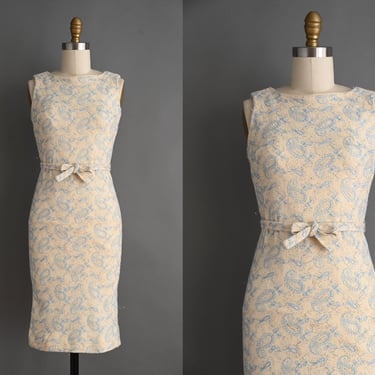 vintage 1950s Dress | Cozy Ivory Wool Blue & Silver Winter Holiday Party Dress | XS 