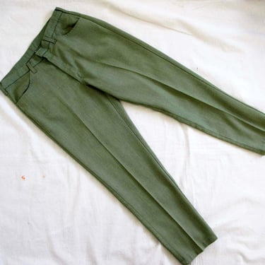 Vintage 60s Kings Road Green Cotton Twill Trouser Pants 31 - 1960s Tapered Leg Perma Prest Pants 