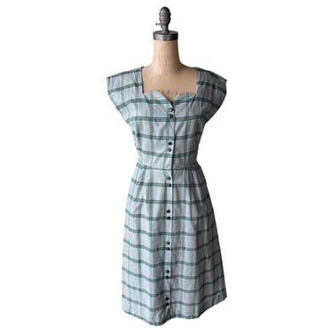 1940s green plaid cotton dress 